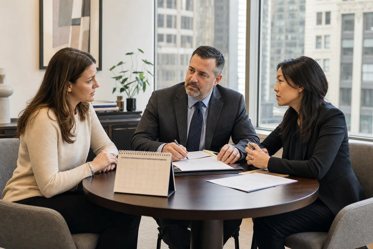 Parent and investigator reviewing a custody case in the Upper West Side