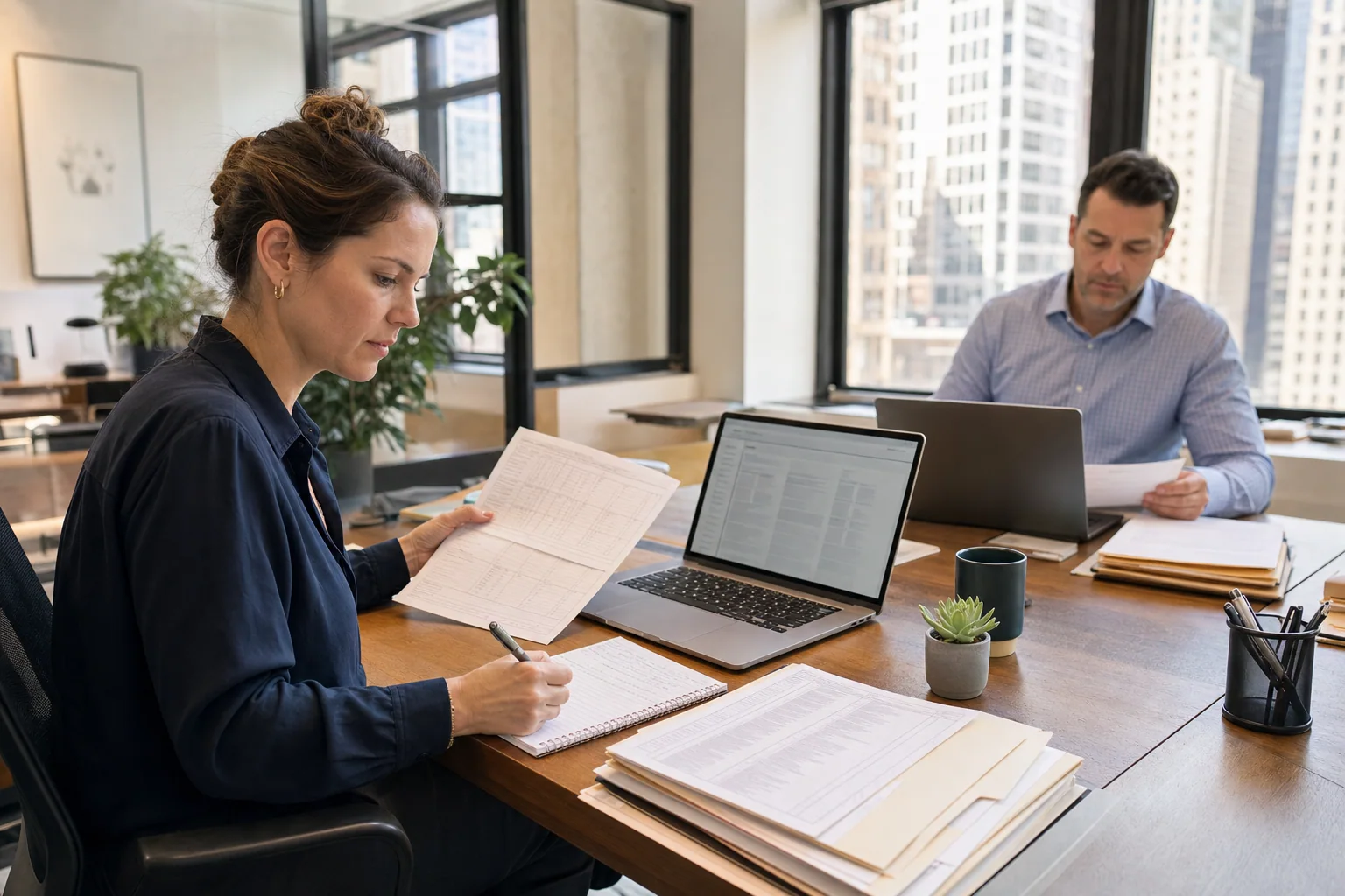 Investigator verifying background records for an Upper East Side client