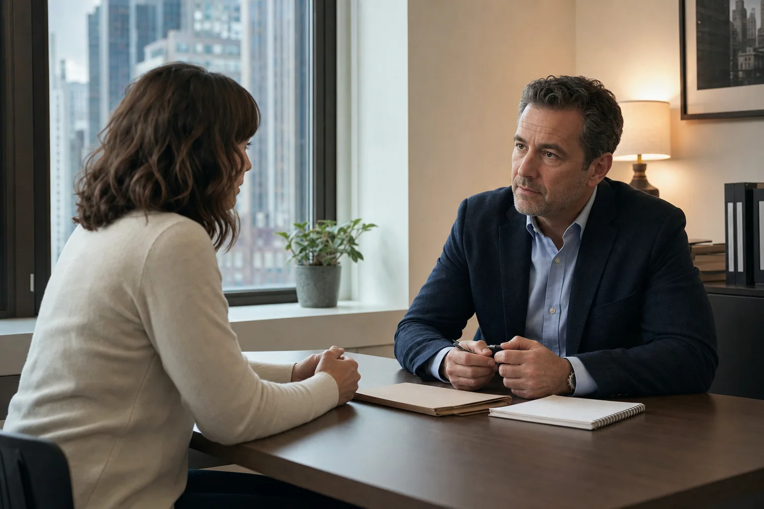 Client having a confidential consultation with a private investigator serving Chelsea